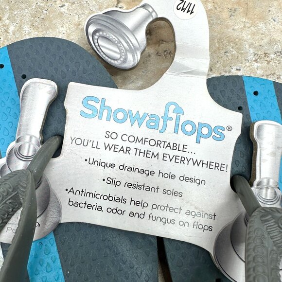 Showaflops Sandals Mens 11-12 Blue Striped Antimicrobial Slides Flip Flops - Picture 8 of 11
